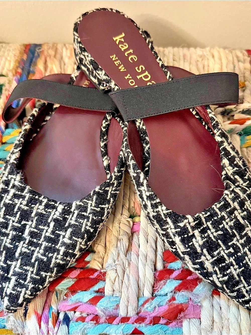 Kate Spade Tweed Flat Sandals in Black & White US 10B